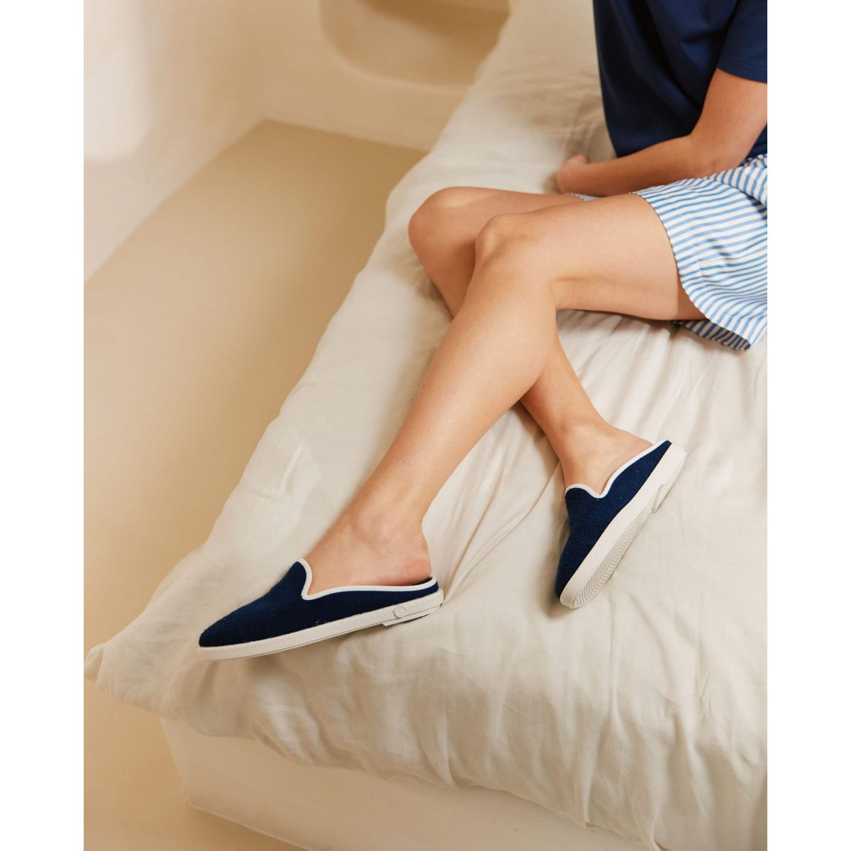 Mules d'été en éponge de bambou bleu marine, ANGARDE