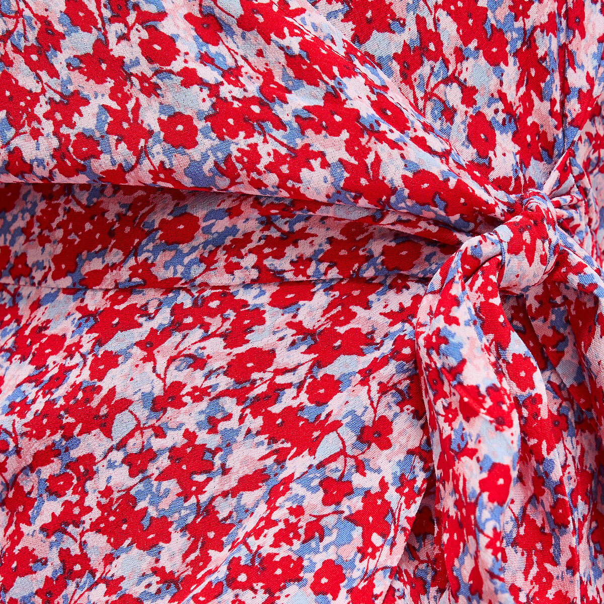 Robe cache-cœur évasée, imprimé floral, courte, manches courtes imprimé fleurs rouge, LA REDOUTE COLLECTIONS