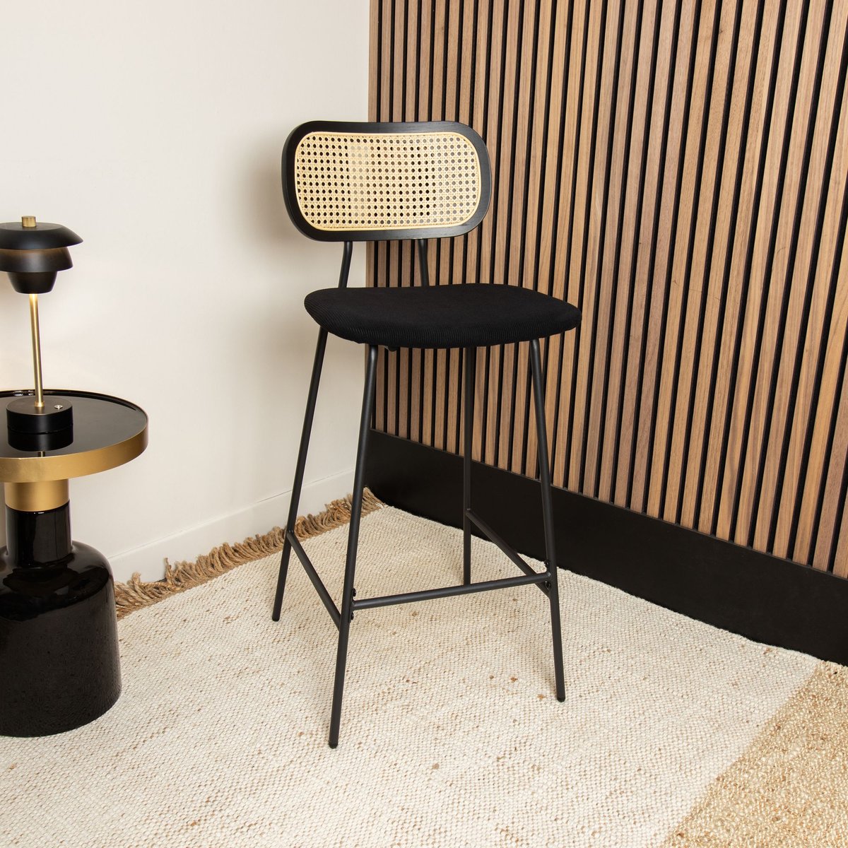 Lot de 2 chaises de bar en bois et velours, NOSARA noir, NOW'S HOME