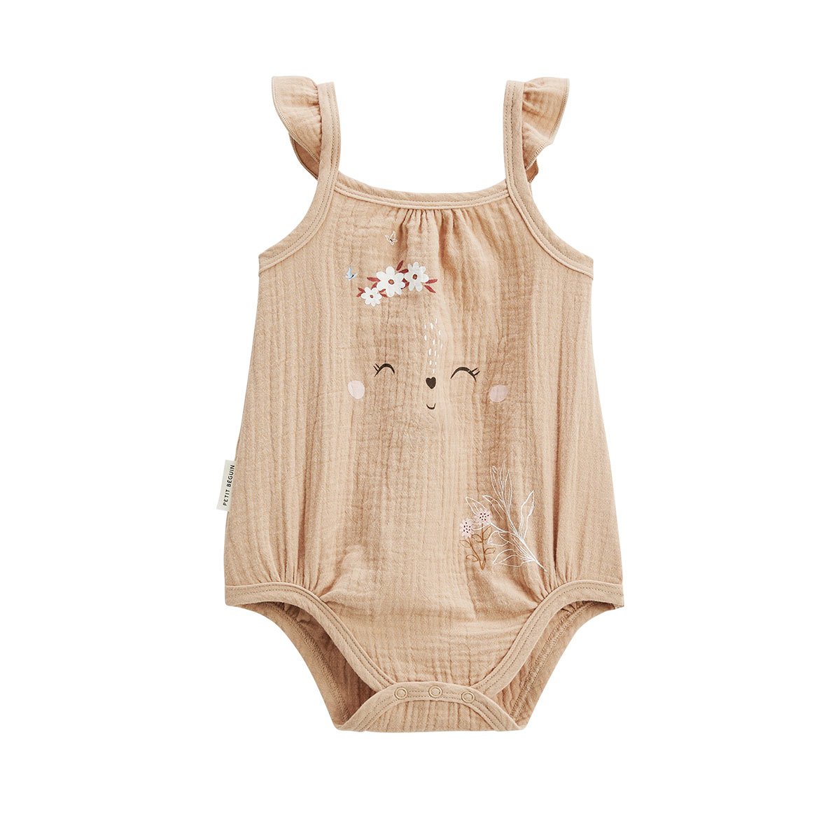 Lot de 2 barboteuses bloomer bébé en gaze de coton Praline ecru, PETIT BEGUIN