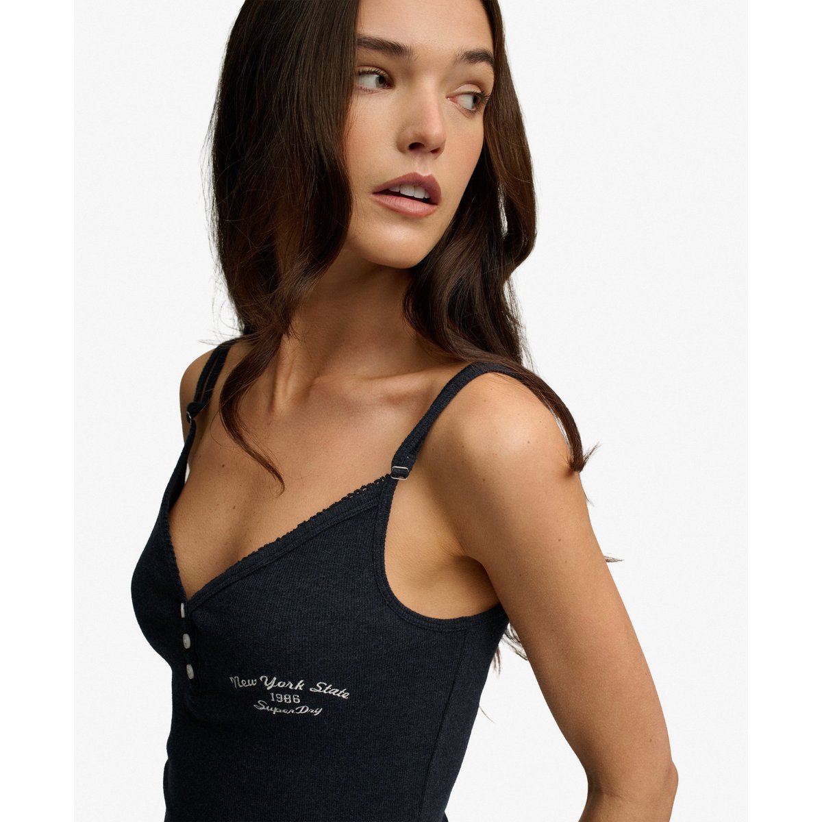 Top à bretelles Athletic Essentials avec boutons bleu marine éclipse chiné, SUPERDRY