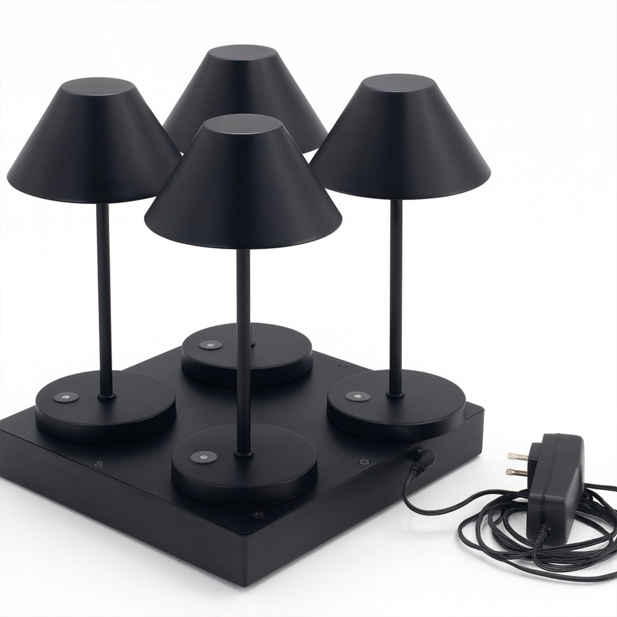 Lot de 4 lampes de table avec plateau de chargement NAOMI noir, LUMISKY