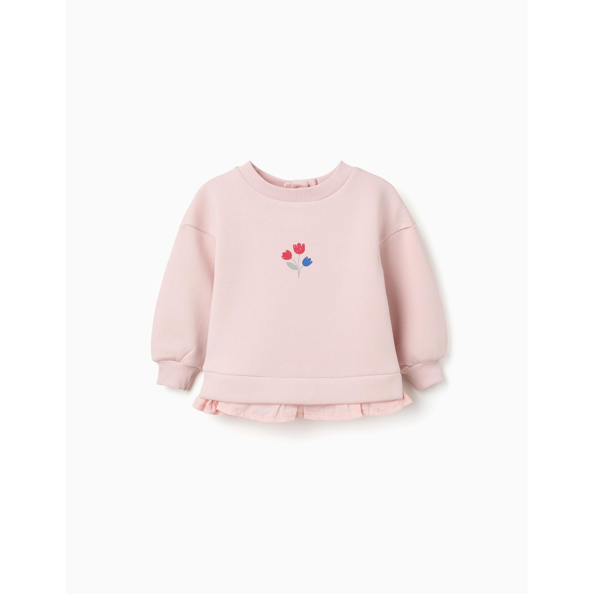 Sweat en coton peigné avec imprimé fleurs rose, ZIPPY