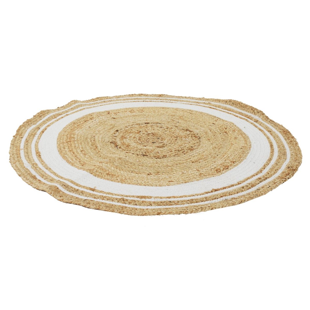 Tapis rond en jute et coton design ethnique blanc, TOILINUX