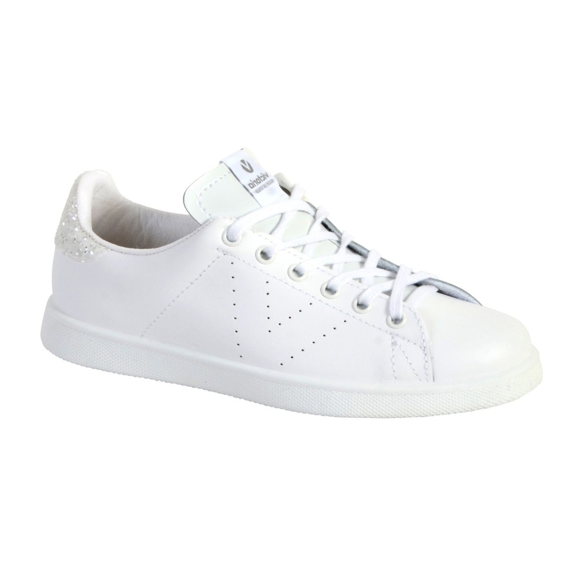 Baskets cuir et paillettes blanc, VICTORIA