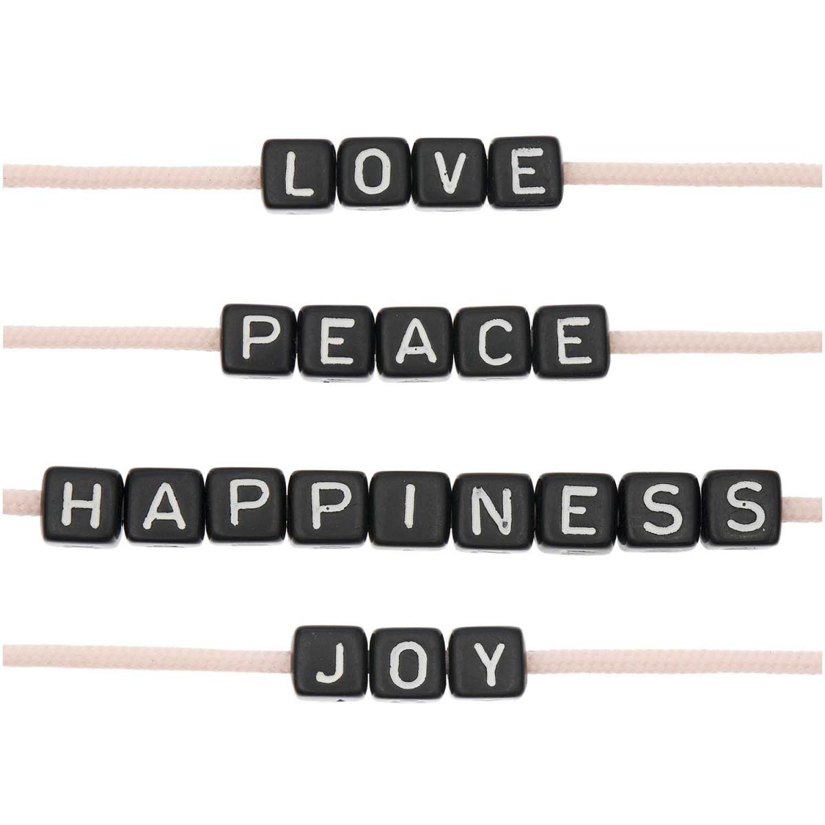 Itoshii pack 21 perles ponii noires love peace happiness joy couleur unique, RICO DESIGN