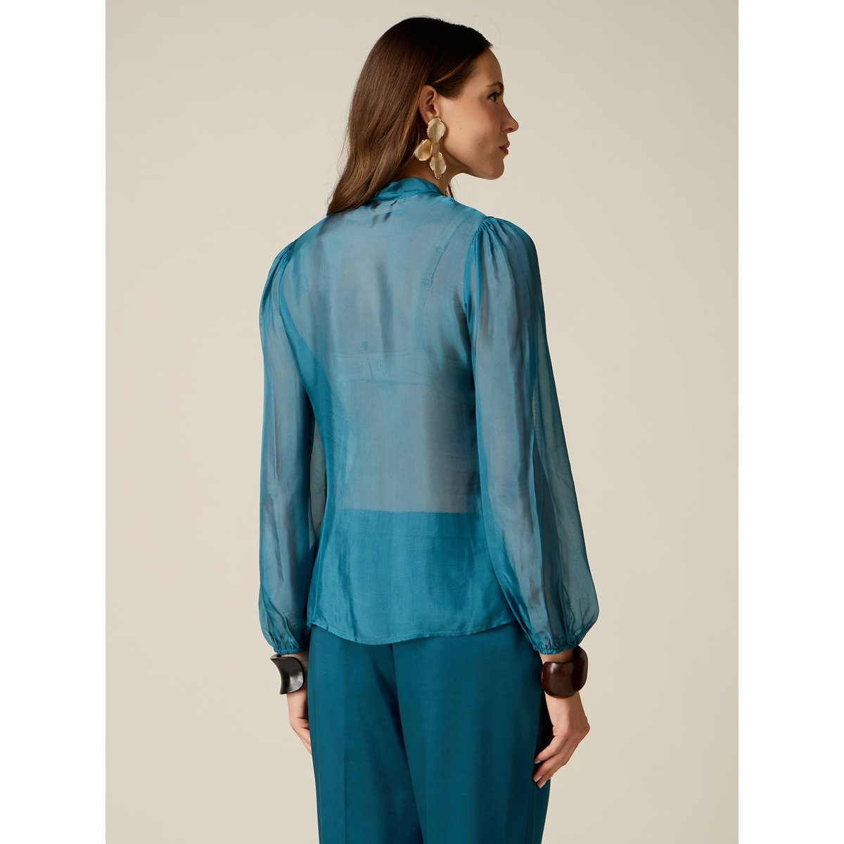 Chemise avec nœud petrol blue, OLTRE