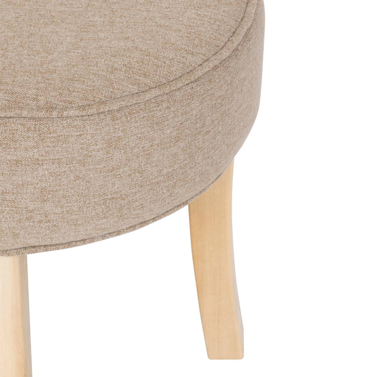 Tabouret rond capitonné en tissu piètement peuplier ADRIEL beige, ATMOSPHERA