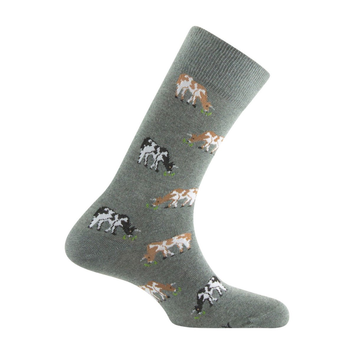 Mi-chaussettes homme kindy jersey All over de vaches coton gris, KINDY