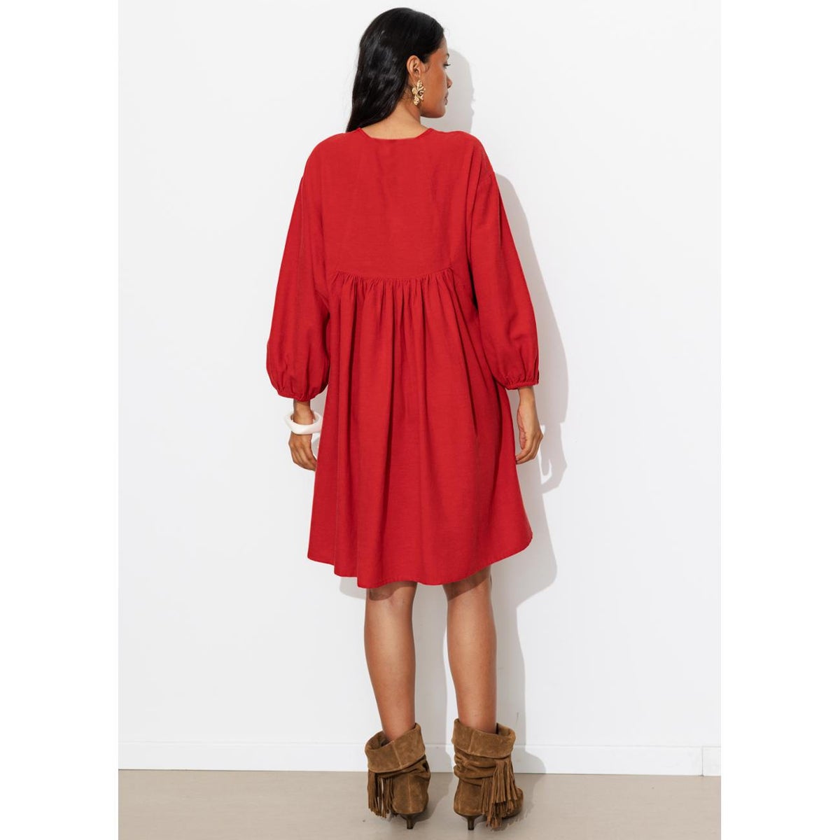 Robe courte brodée rouge, PROMOD