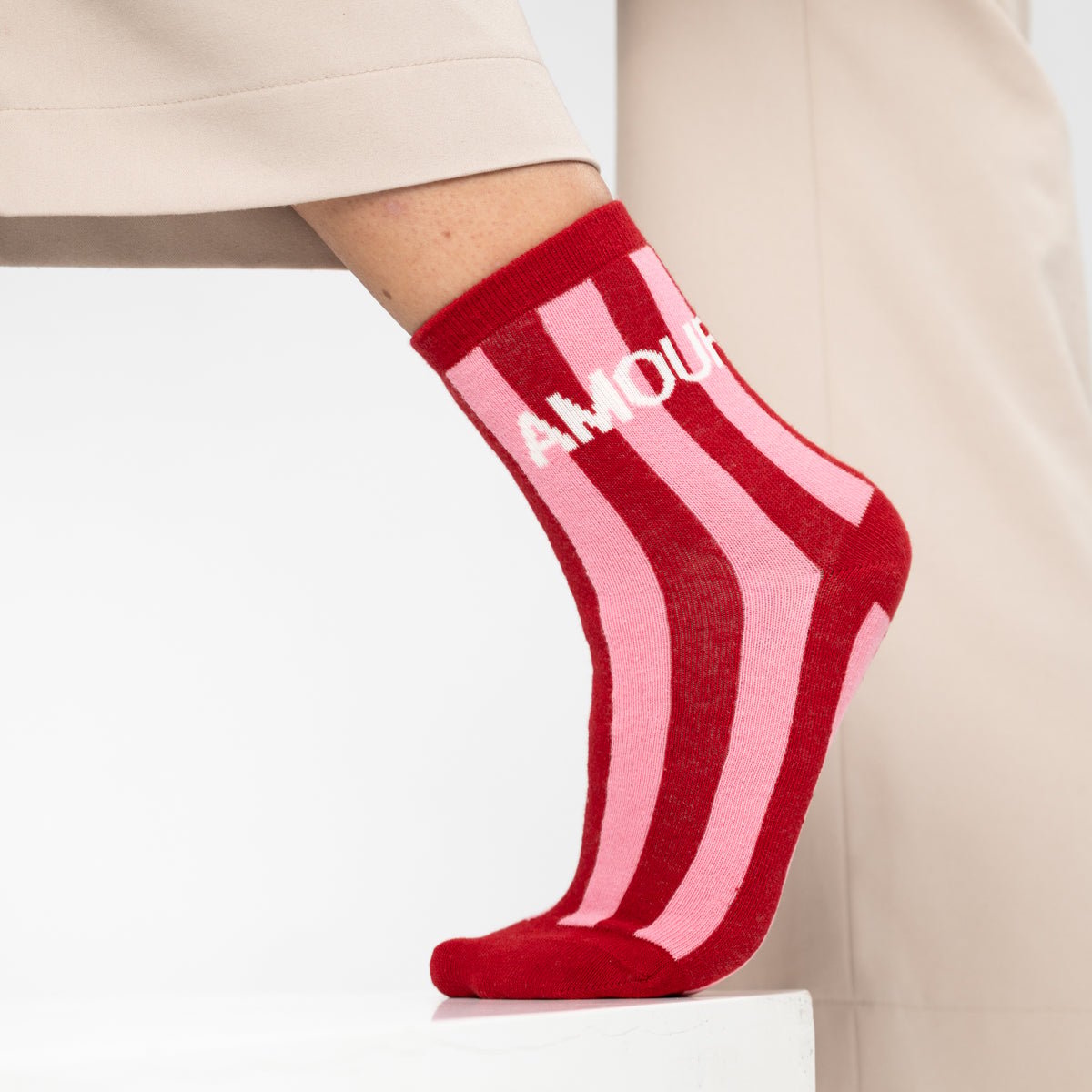 Chaussettes en coton peigné A MESSAGE rouge et rose, BILLYBELT