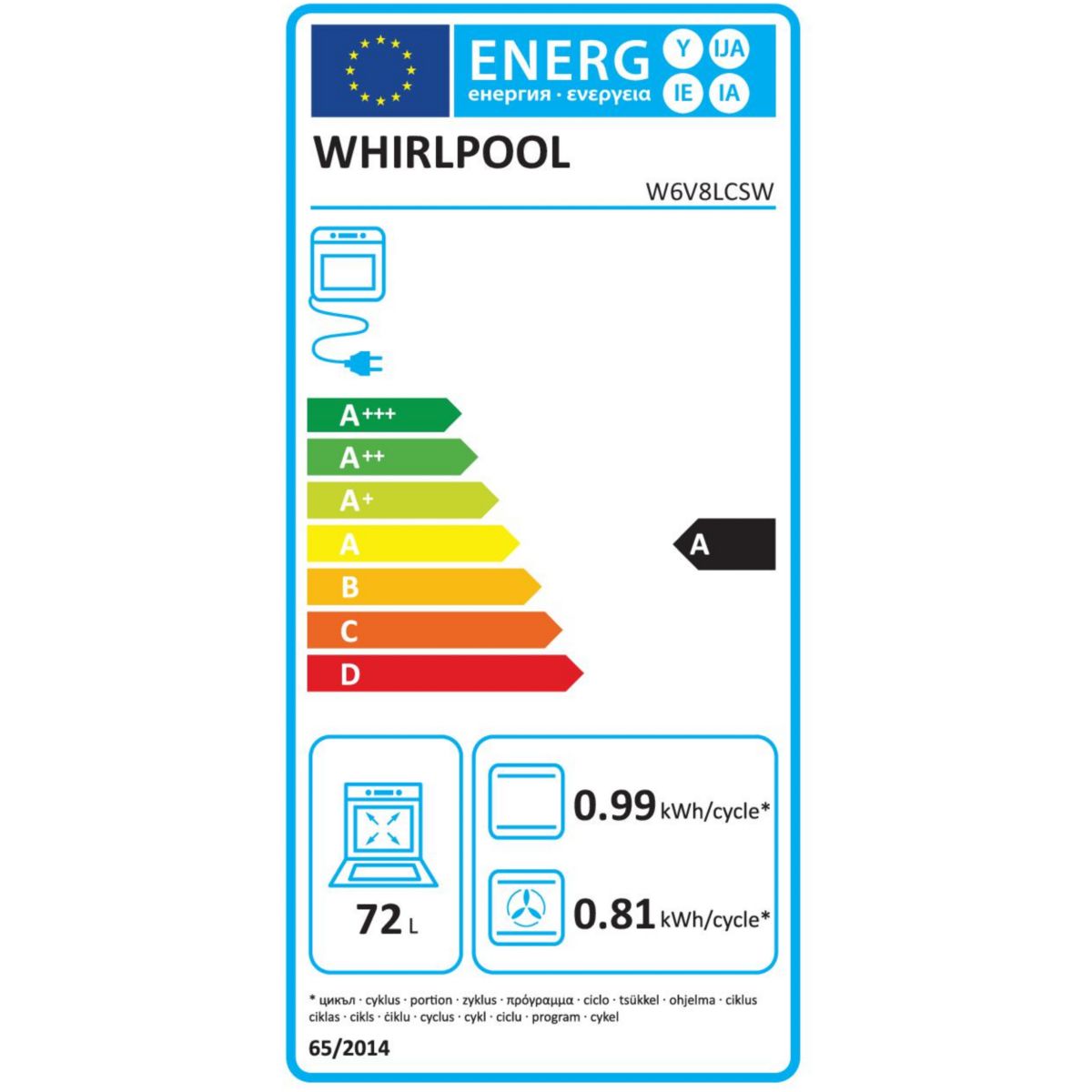 Cuisinière vitrocéramique W6V8LCSW couleur unique, WHIRLPOOL