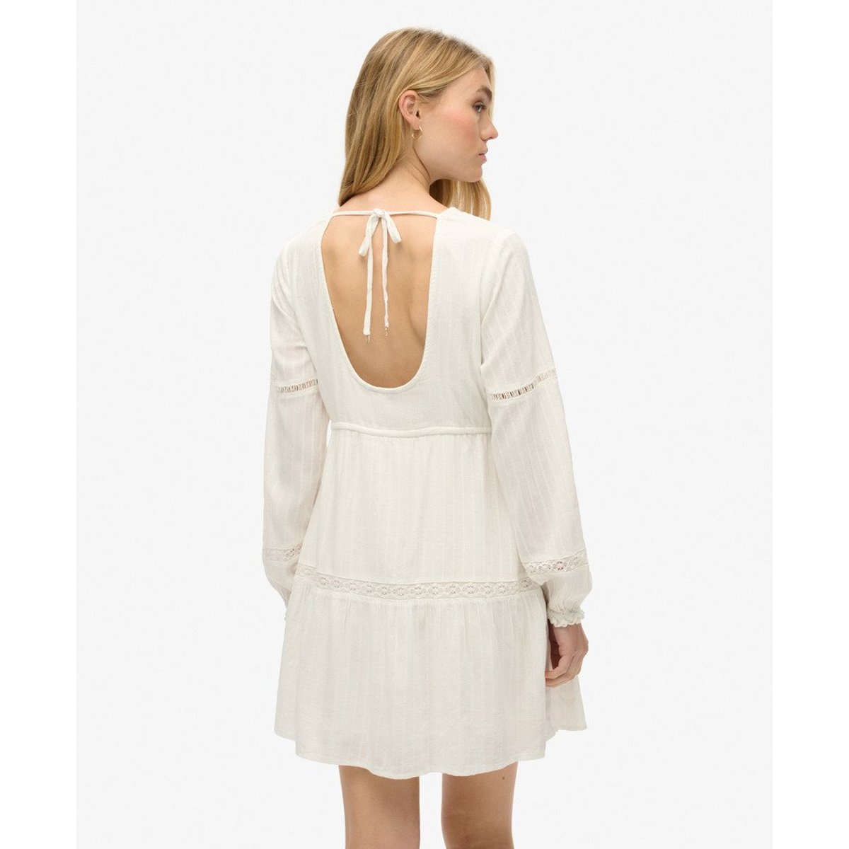 Robe courte à manches longues et volants Ibiza blanc cassé, SUPERDRY