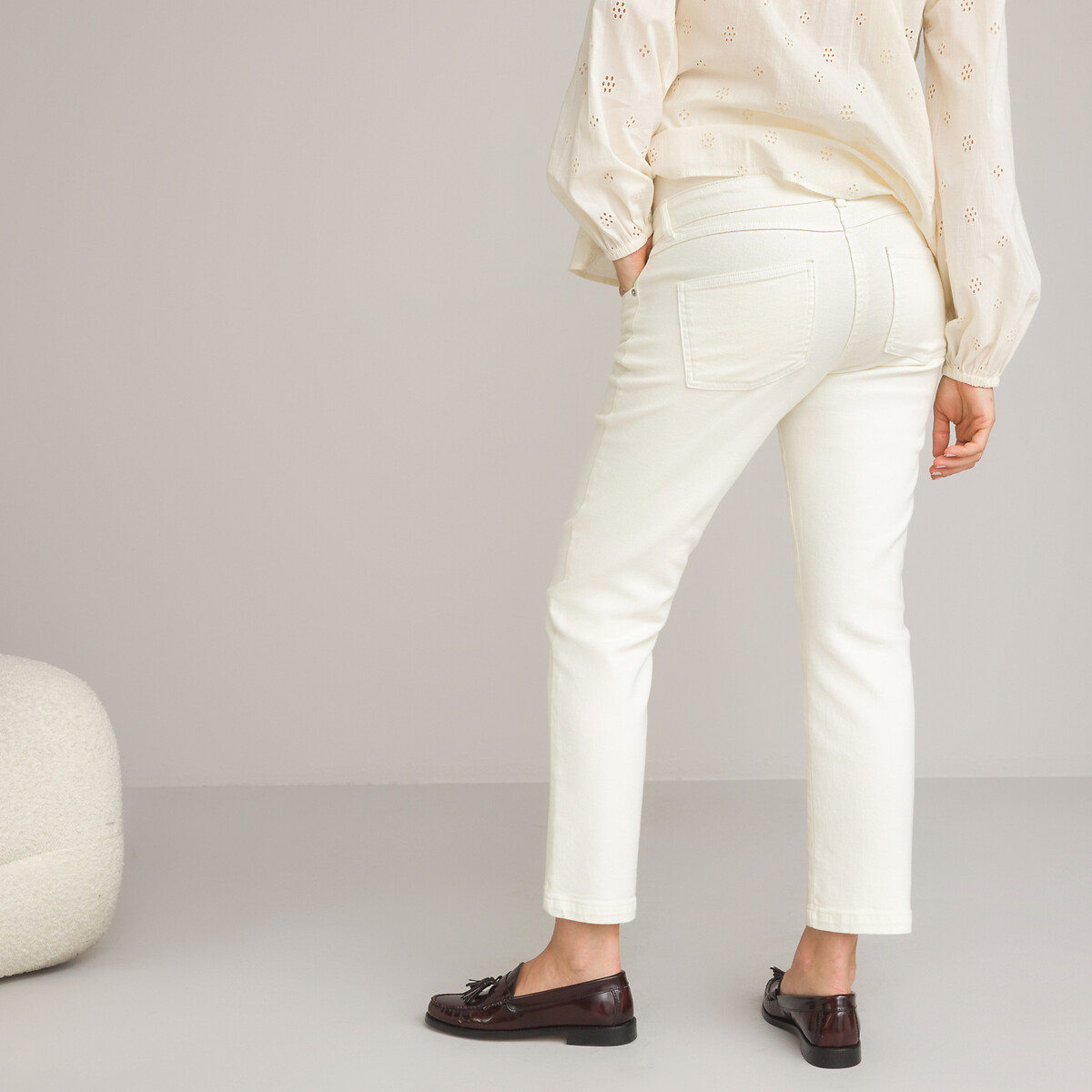 Straight Maternity Jeans with High Bump Band ivory, LA REDOUTE COLLECTIONS