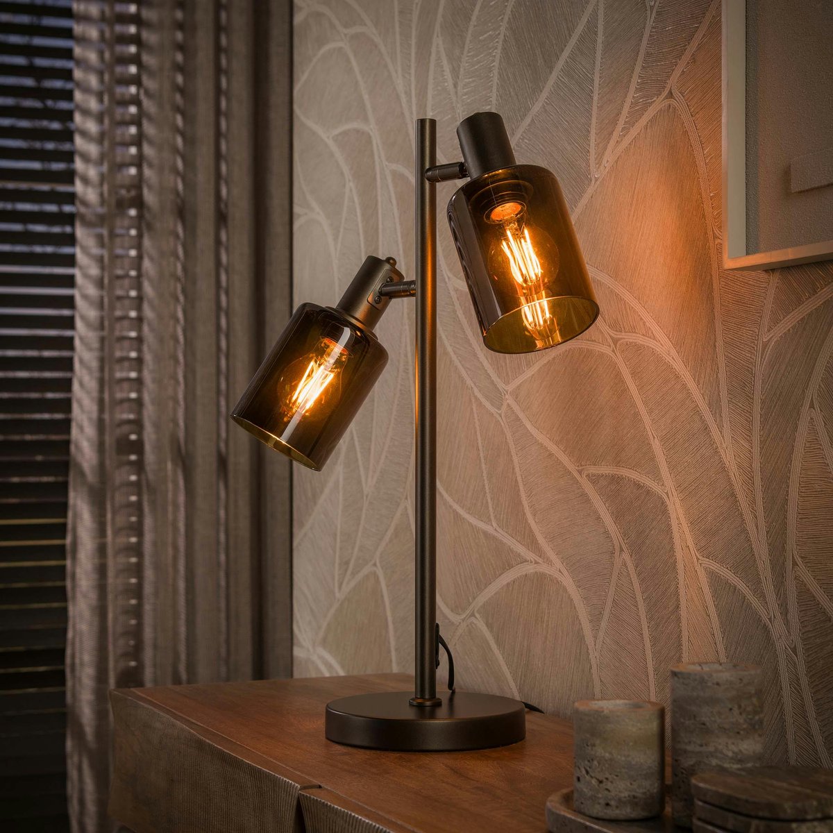 Lampe vintage orientable 2 abat-jour verre brun RALF marron, PIER IMPORT