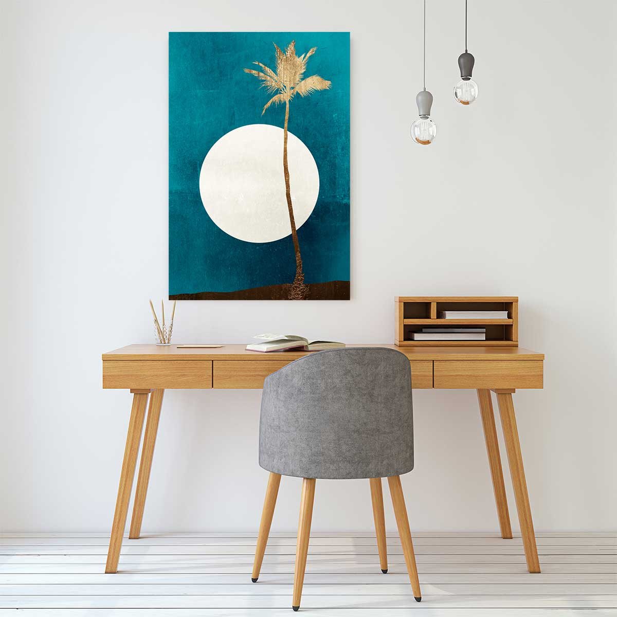 Tableau cocotier sur fond bleu tableau alu dibond, HEXOA
