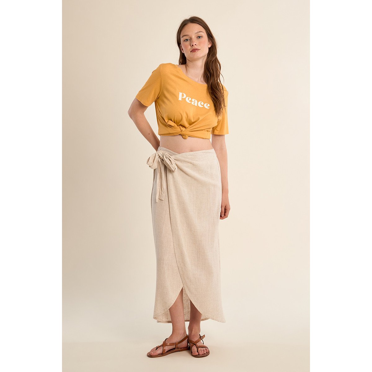 T-shirt en coton "Peace" mango yellow, MOLLY BRACKEN