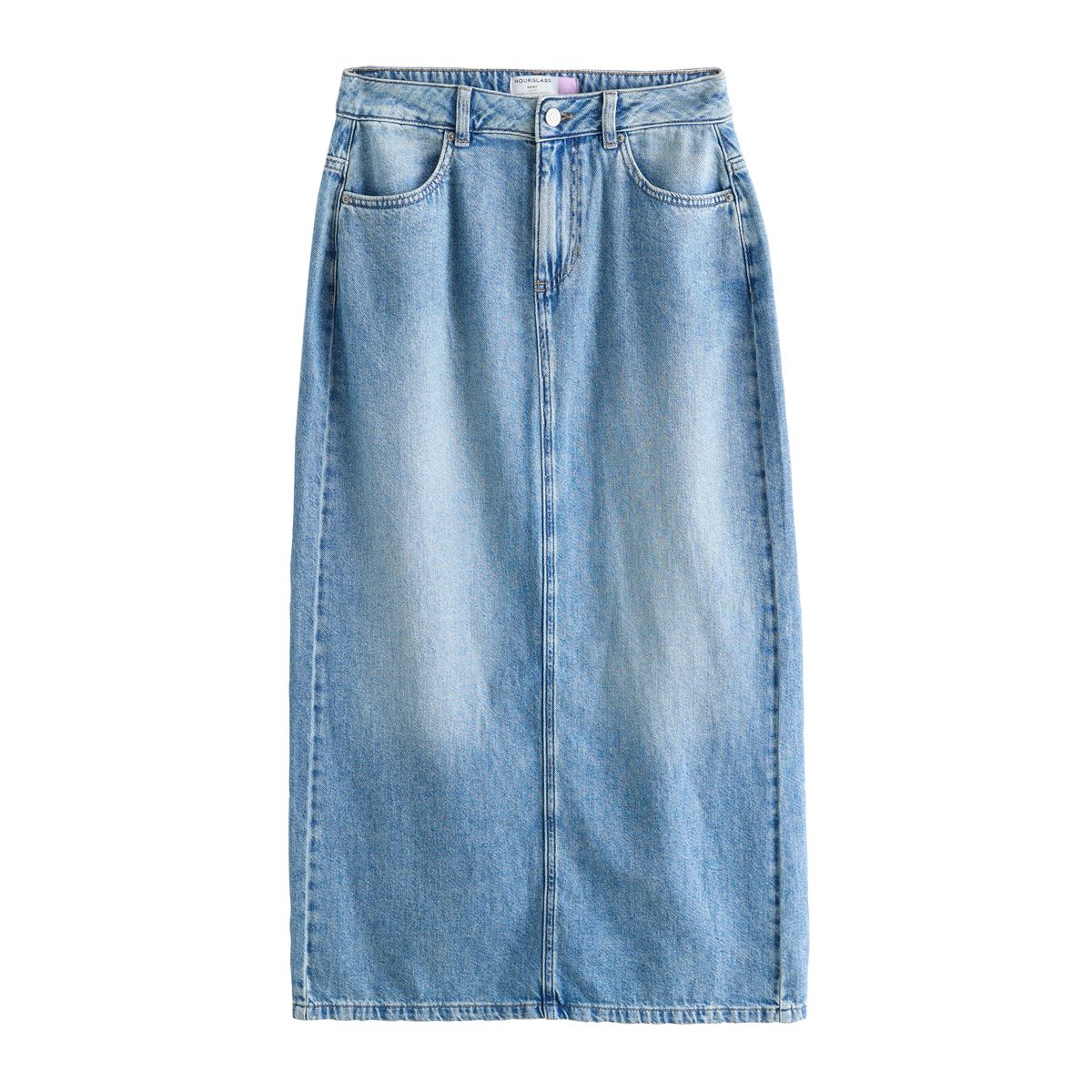Jupe longue en jean coupe sablier empire bleu moyen, NEXT