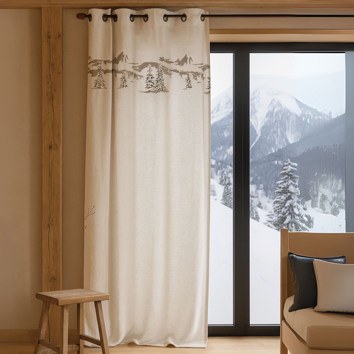 Rideau Montagne épuré - QABANE ecru, HOME MAISON