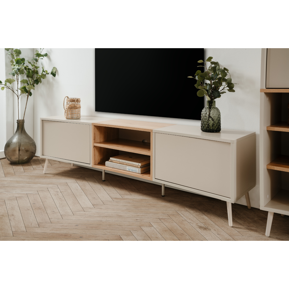Meuble TV 2 niches, 2 portes MYR beige, CALICOSY