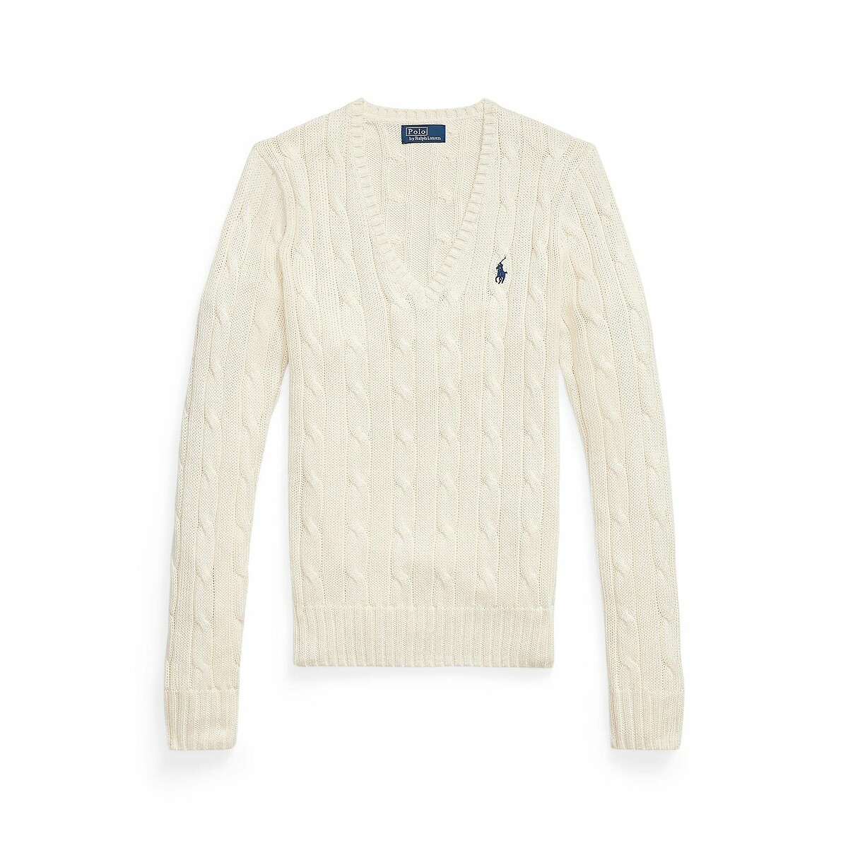 Pull col V manches longues torsadé, KIMBERLY crème, POLO RALPH LAUREN