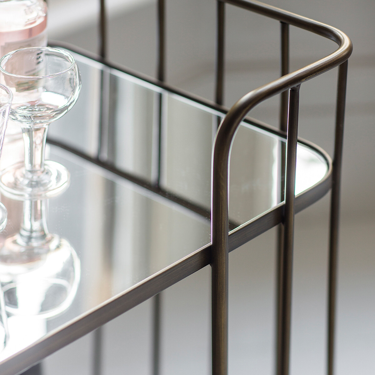 Kolkata Two Tier Glass Drinks Trolley bronze, SO'HOME