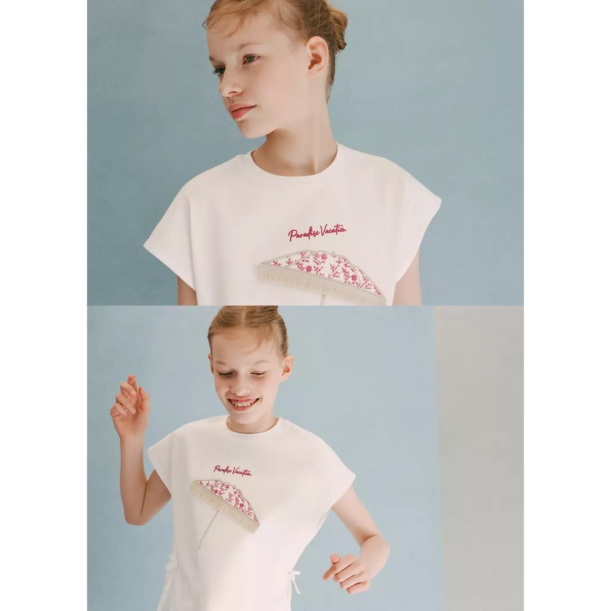 Top imprimé avec détail nœud blanc cassé, MANGO KIDS