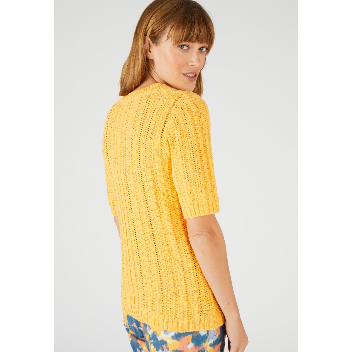 Pull effet crochet jaune orange, DAMART