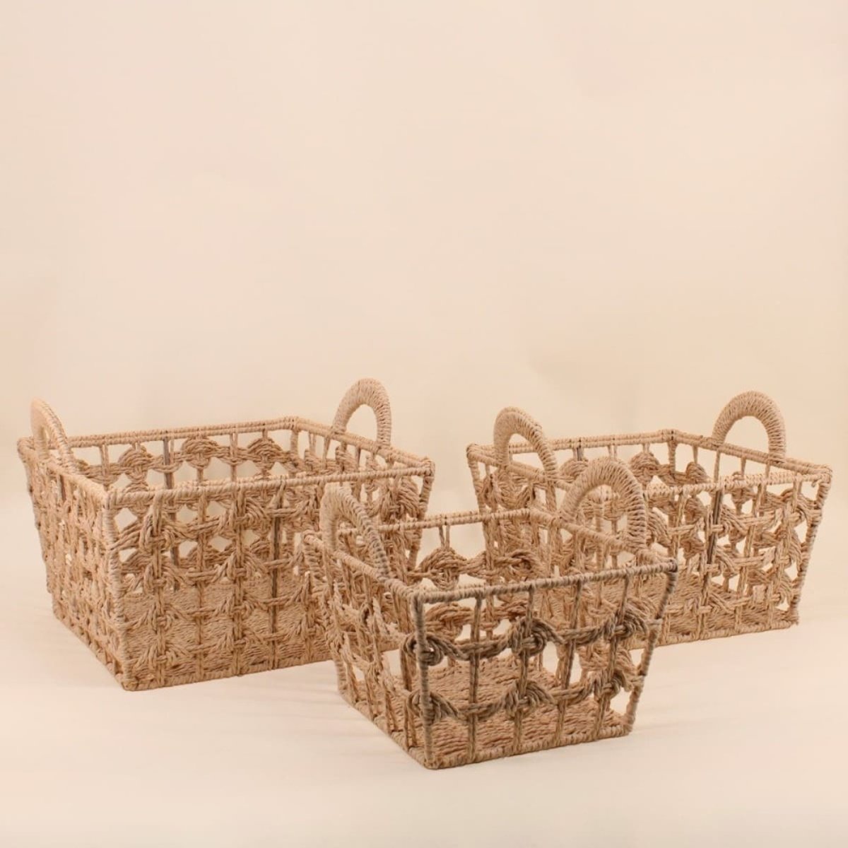 Panier tressé naturel avec poignées 35x35cm beige, ORNAMI