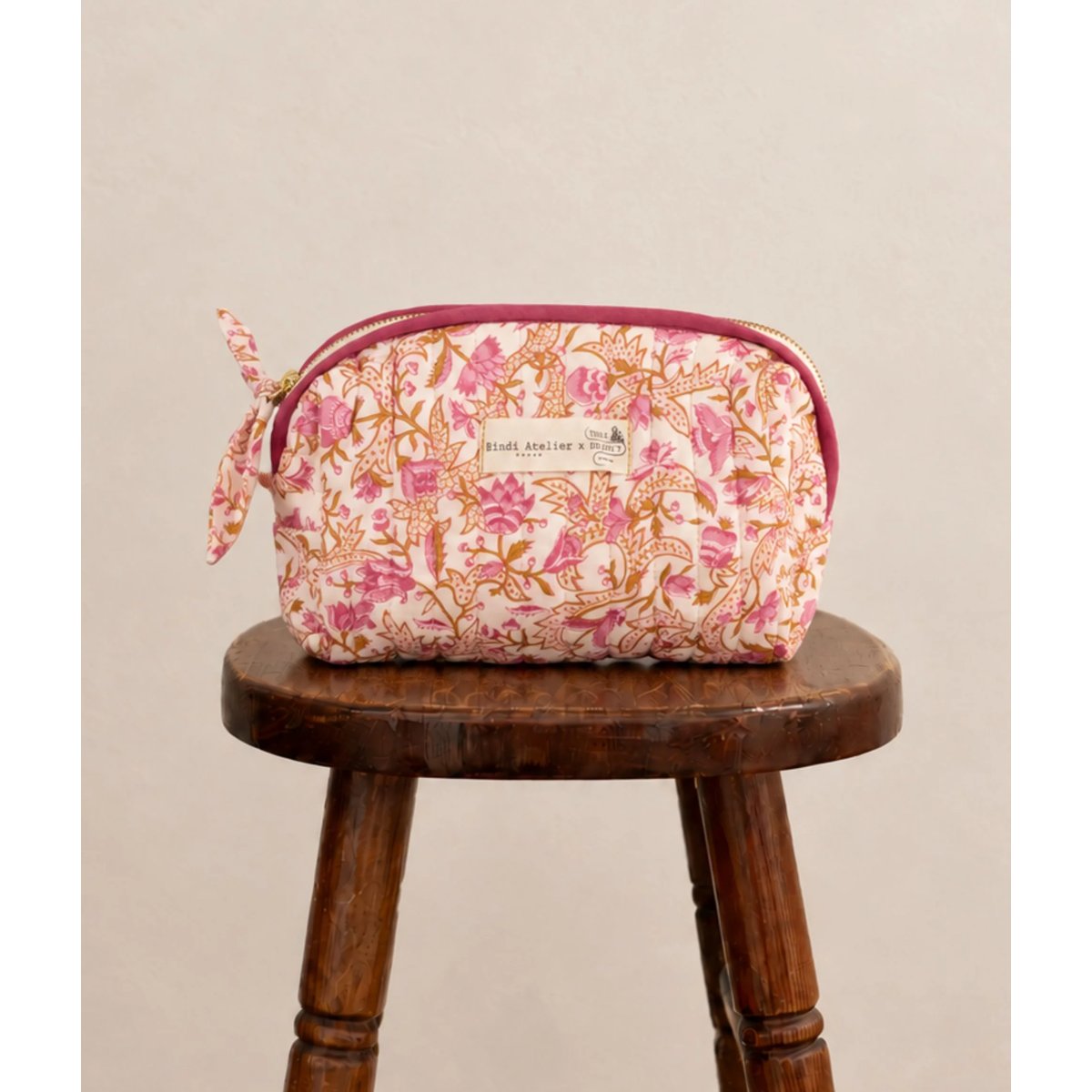 Trousse maquillage Toile de Jouy depuis 1760 - Forest rose blush, BINDI ATELIER