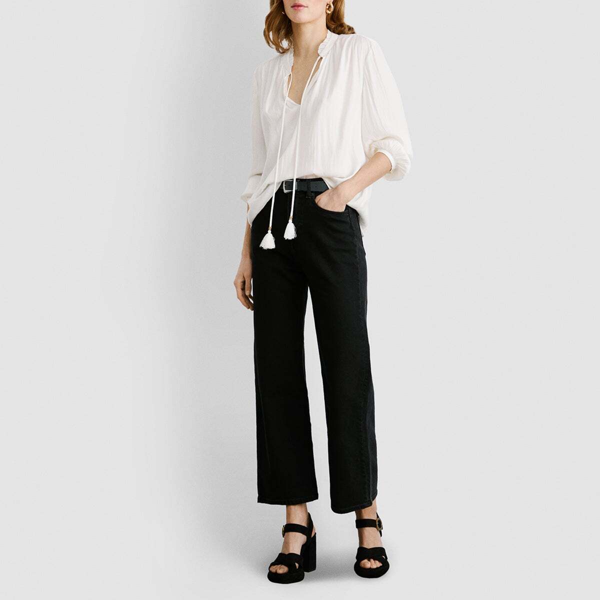 Blouse À Col Mao En Satin blanche mousse, PEPE JEANS