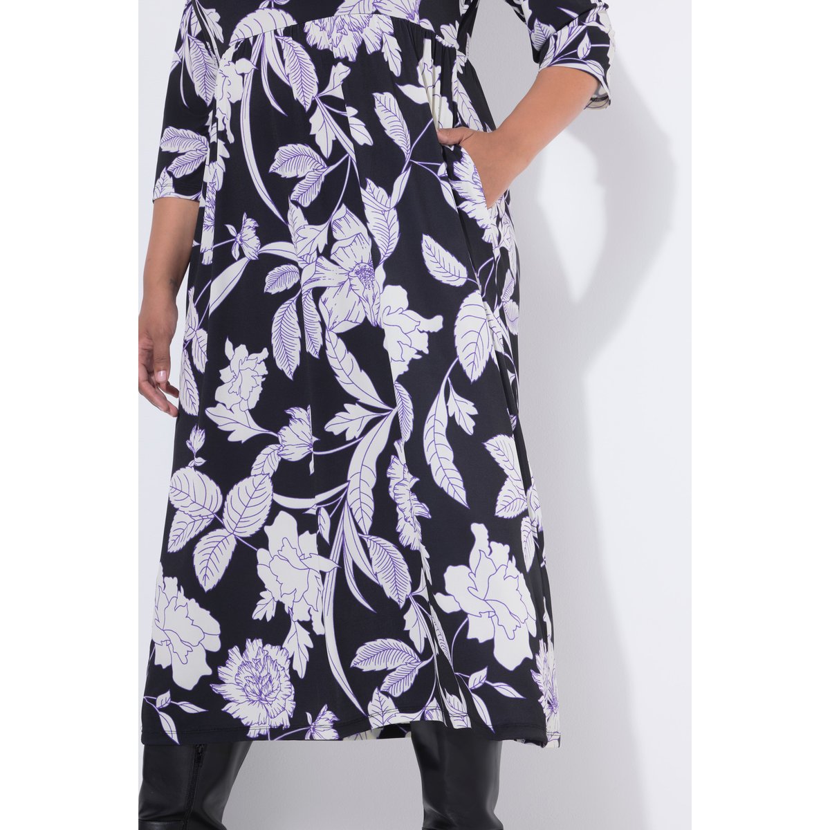 Robe maxi motif floral noir, ULLA POPKEN