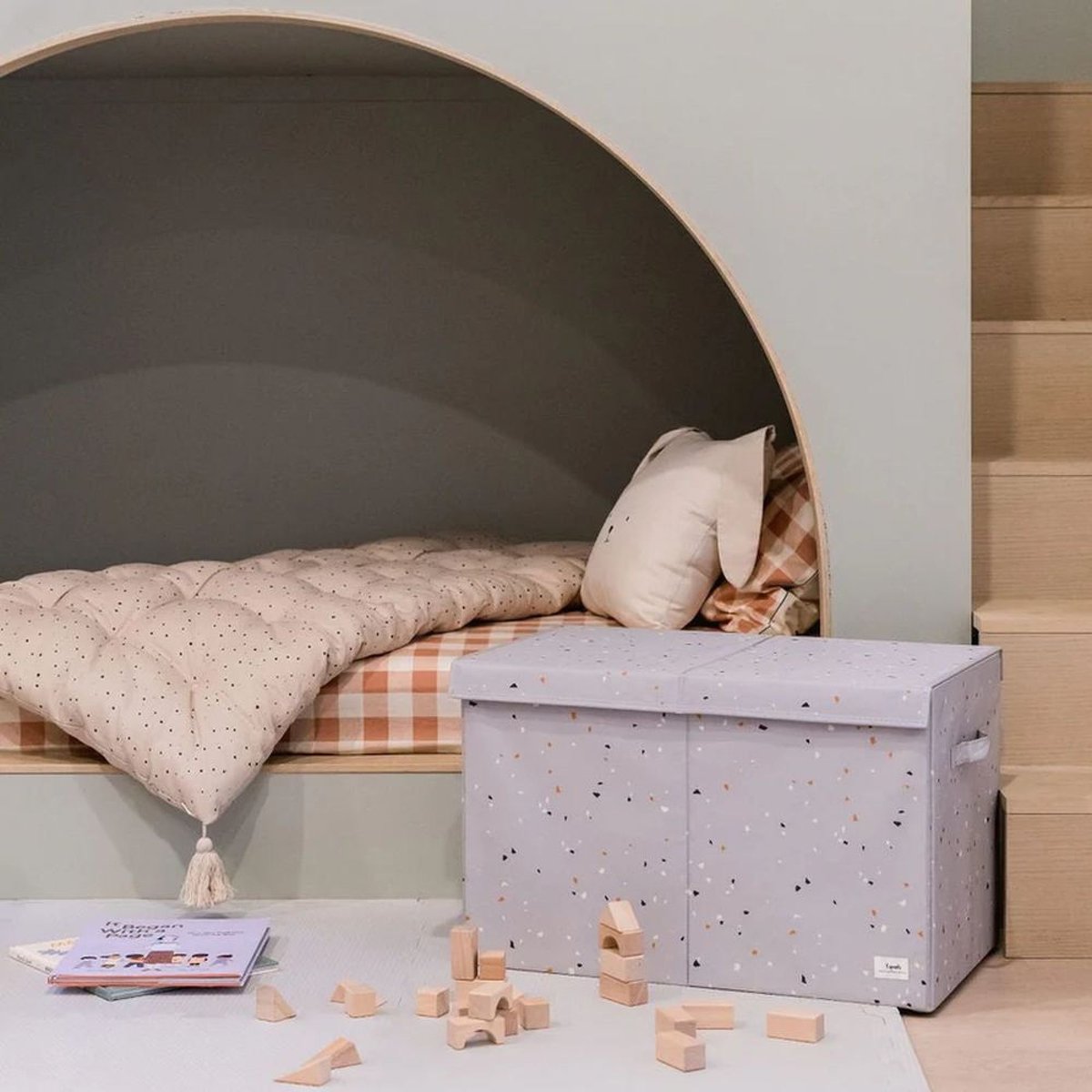 Coffre à jouets en tissu gris clair, 3 SPROUTS