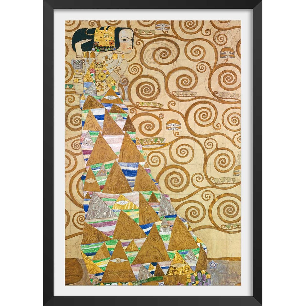 Affiche Study for Expectation par Gustav Klimt affiche + cadre en bois - noir, HEXOA