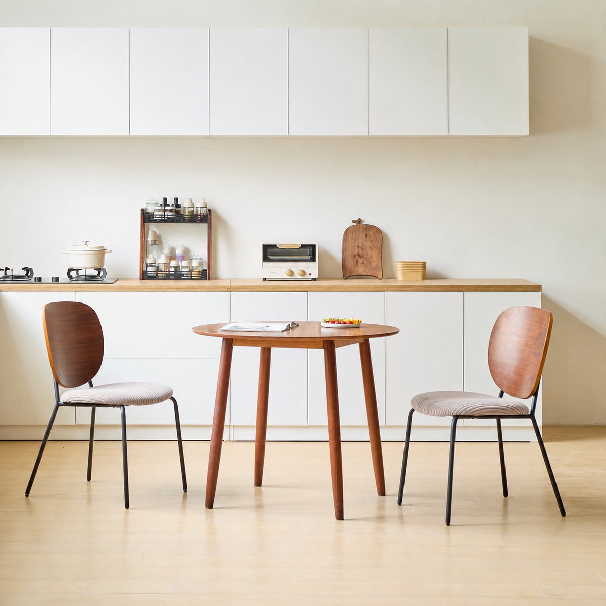 Lot de 2 chaises de salle à manger en bois, métal et velours côtelé, ORUM gris, NORDLYS