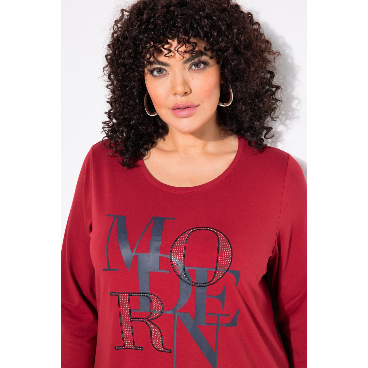T-shirt col rond et manches 3/4 rouge rubis, ULLA POPKEN