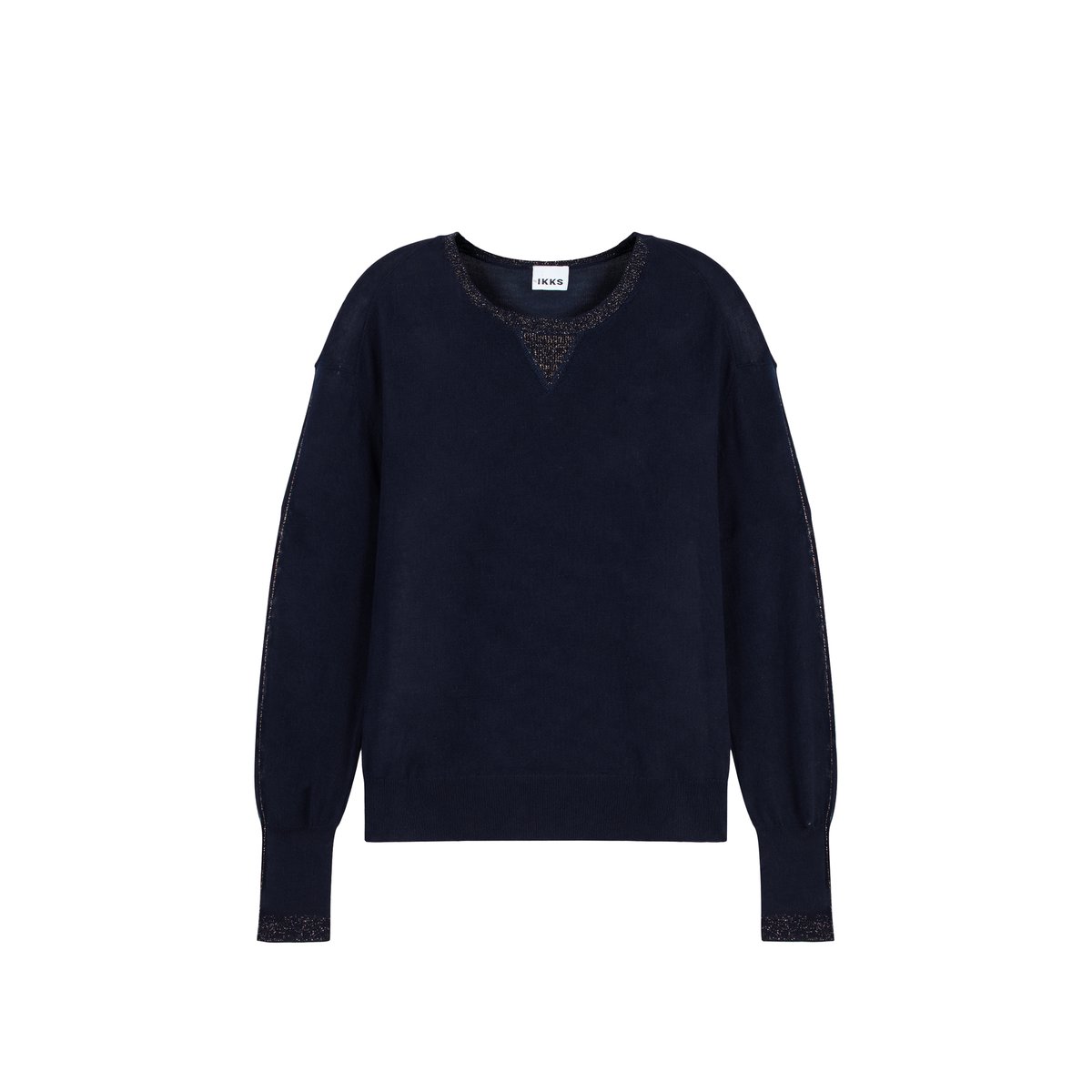 Pull tricot détail fil textile bleu marine, IKKS