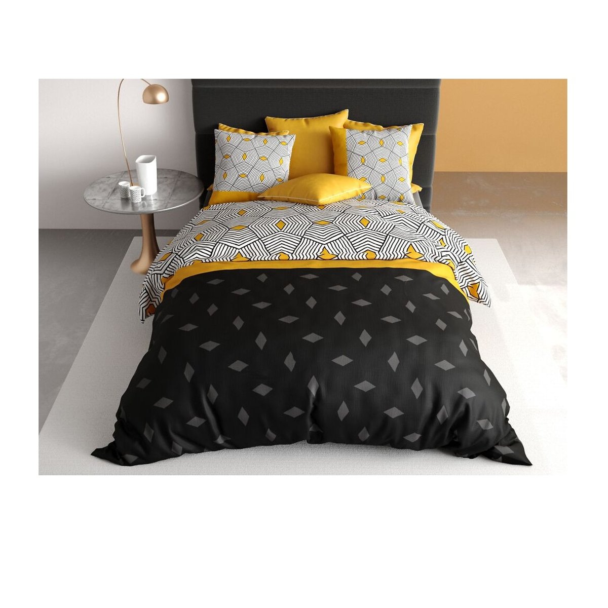 Housse couette + taie Geometrique faro jaune, EDEN