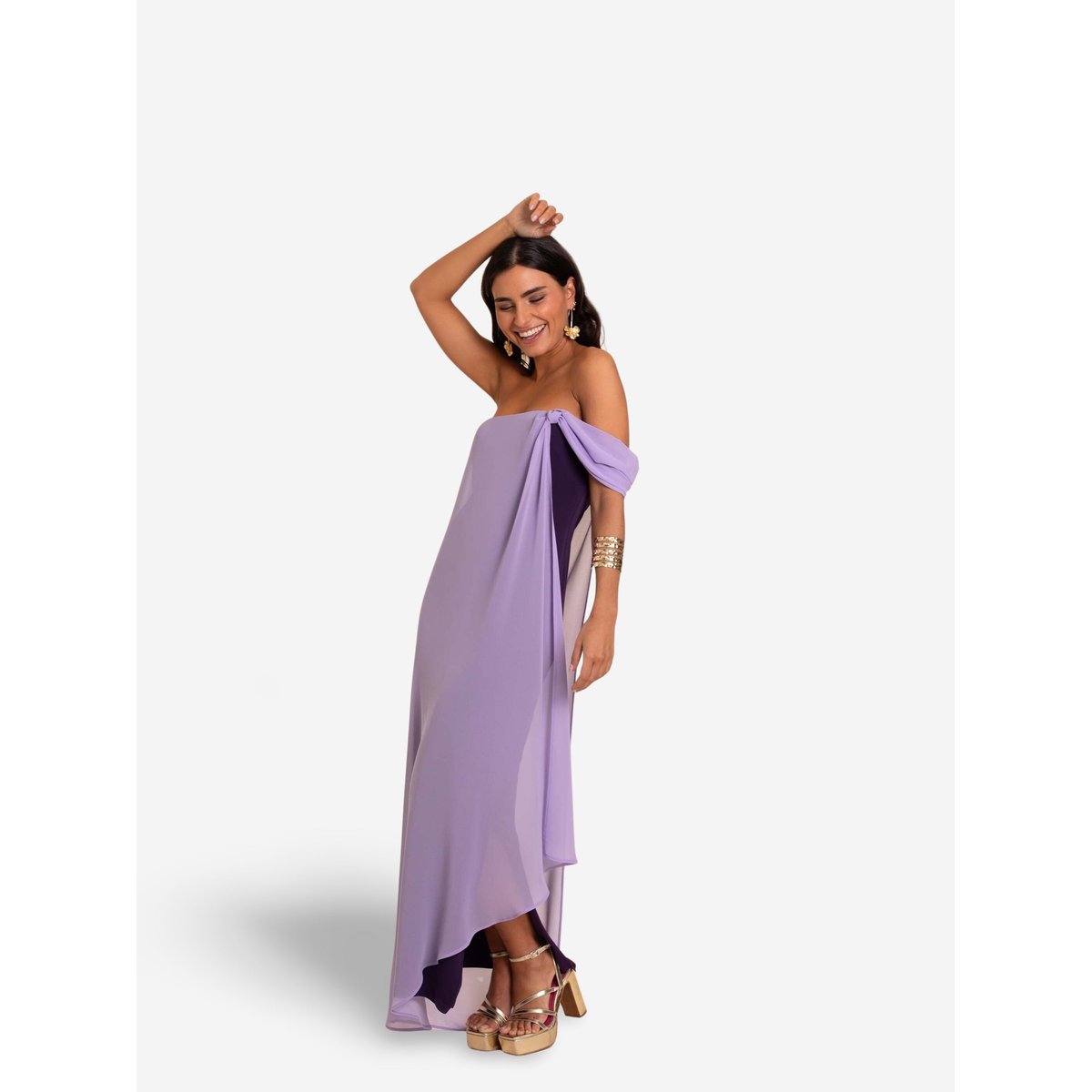 Robe à encolure bardot avec cape ALMERÍA violet, THE-ARE
