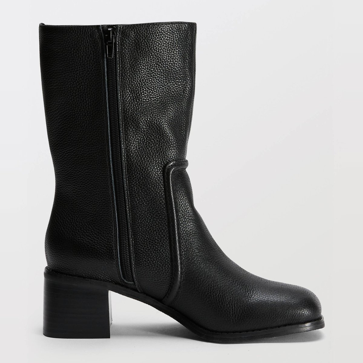 Bottes à talon en cuir noir, MONOPRIX
