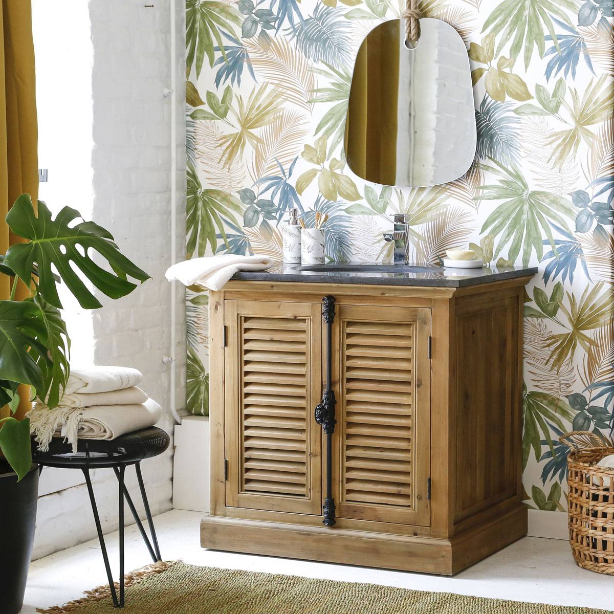 Meuble sous vasque en bois recyclé JUDE bois clair, MADE IN MEUBLES 