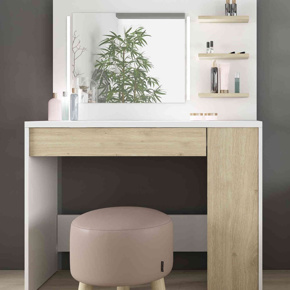 Coiffeuse avec miroir blanc, TERRE DE NUIT