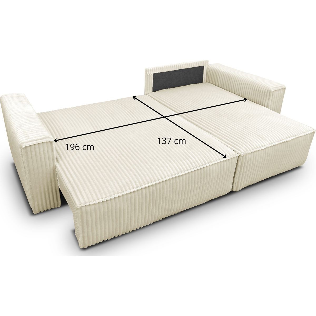 Canapé d'angle convertible 4 places en velours gros côtelé - LIVIA beige, HOMIFAB