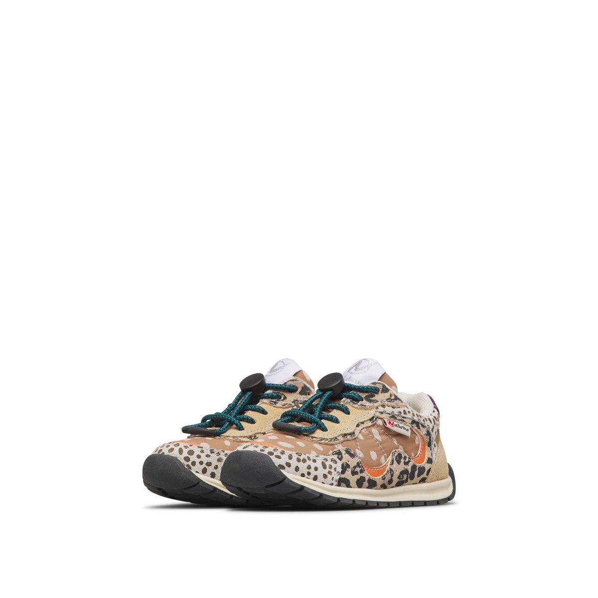 Sneakers en cuir et tissu MANSK. blanc-brun-beige, NATURINO