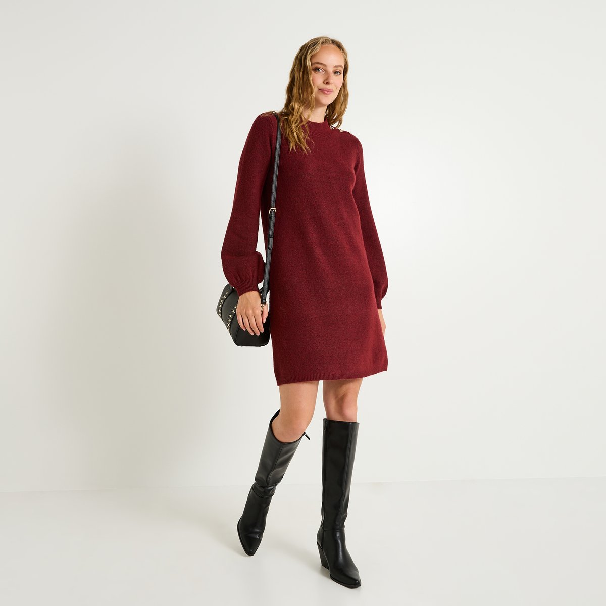 Robe pull col montant orange bordeaux, GRAIN DE MALICE