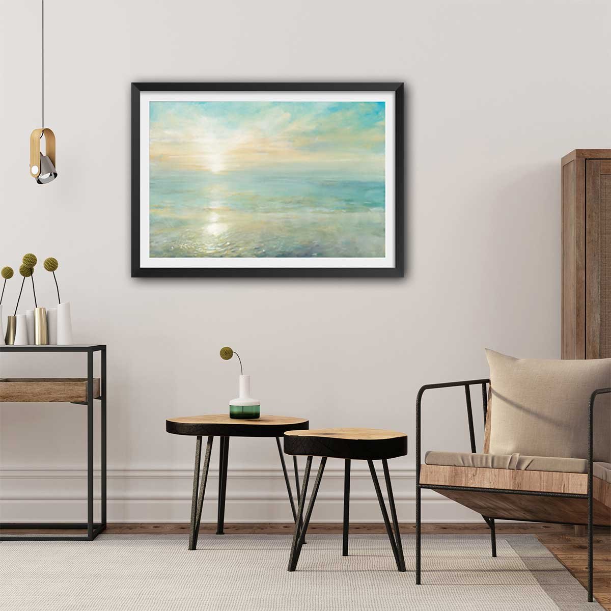 Affiche Soleil sur l'azur affiche + cadre en bois - noir, HEXOA
