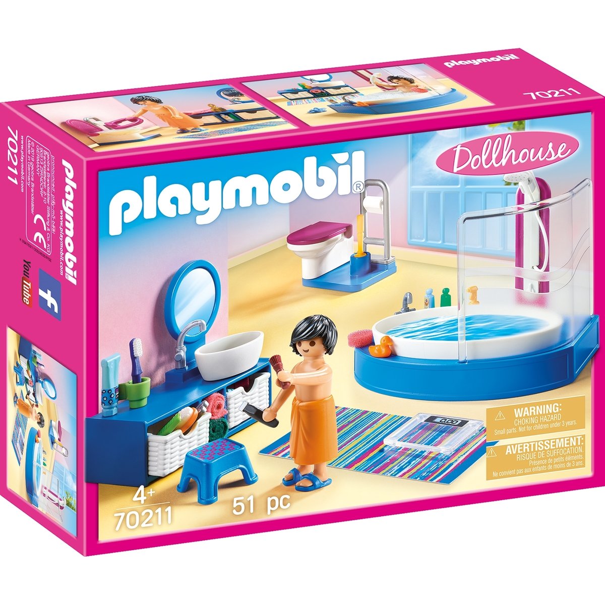 DollhouseSalle de bain avec baignoire multicolore, PLAYMOBIL