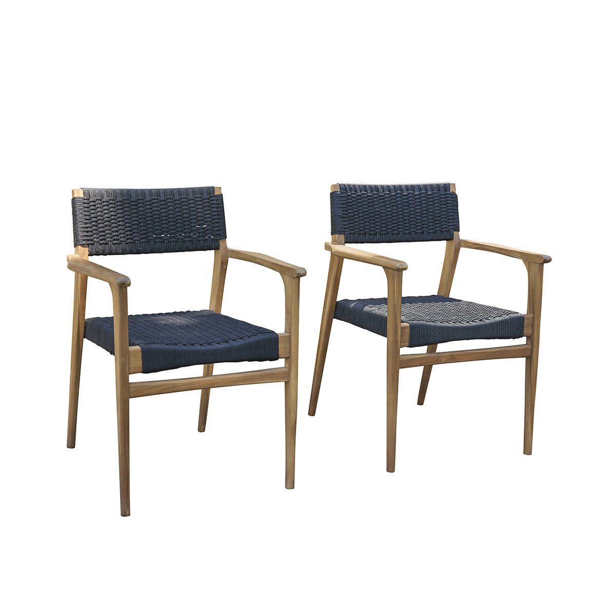 Lot de 2 fauteuils de jardin en teck massif et cordage ESTHER noir, BERAH GETAH