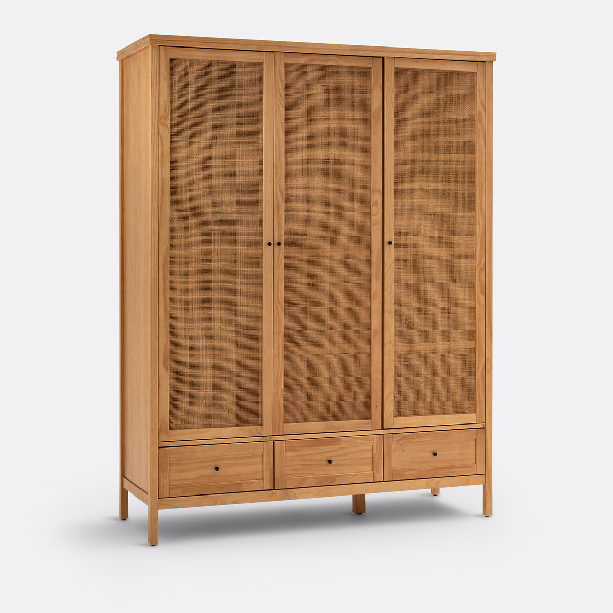 Armoire 3 portes pin massif et cannage, Gabin naturel, LA REDOUTE INTERIEURS