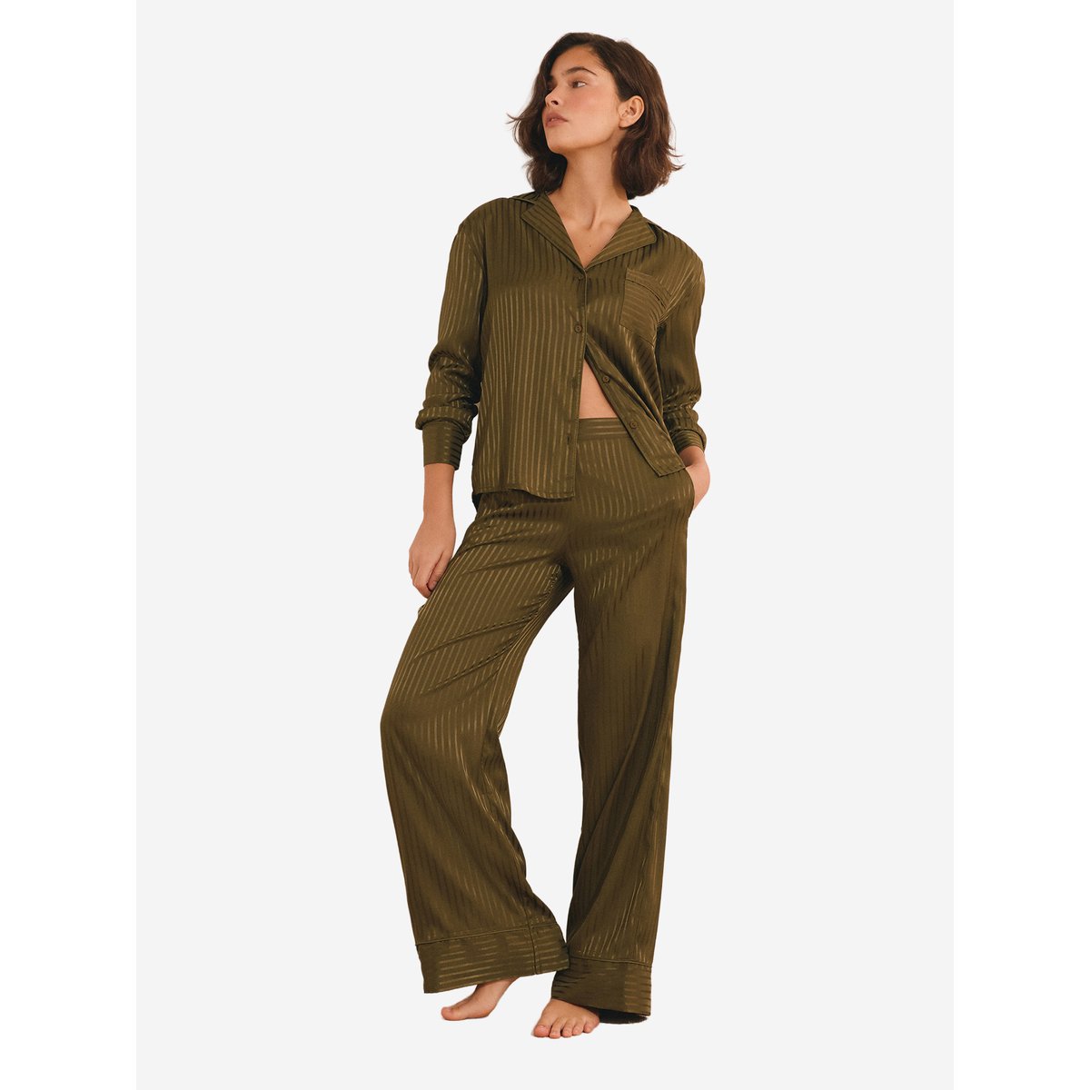 Pantalon de pyjama à rayures HALMIA kaki olive, ETAM